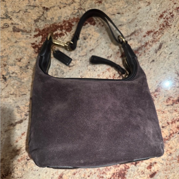 Coach Vintage Suede Hobo Shoulder Bag With Leather Trim In Dark Brown - Picture 3 of 13